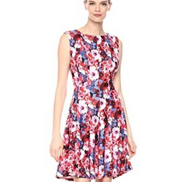 New Gabby Skye Floral Scuba Fit Flare Dress Plus - Picture 1 of 8